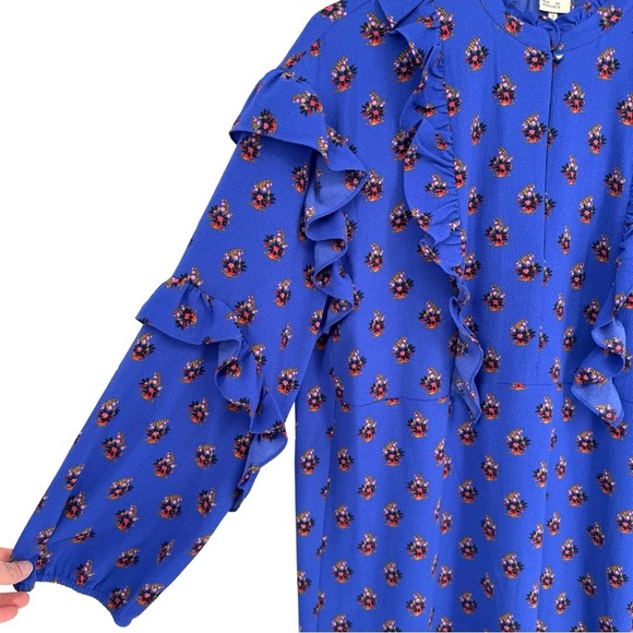 NWT Baum Und Pferdgarten Ahadi Long Sleeve Ruffle Midi Dress 36 Blue Floral - Picture 10 of 16